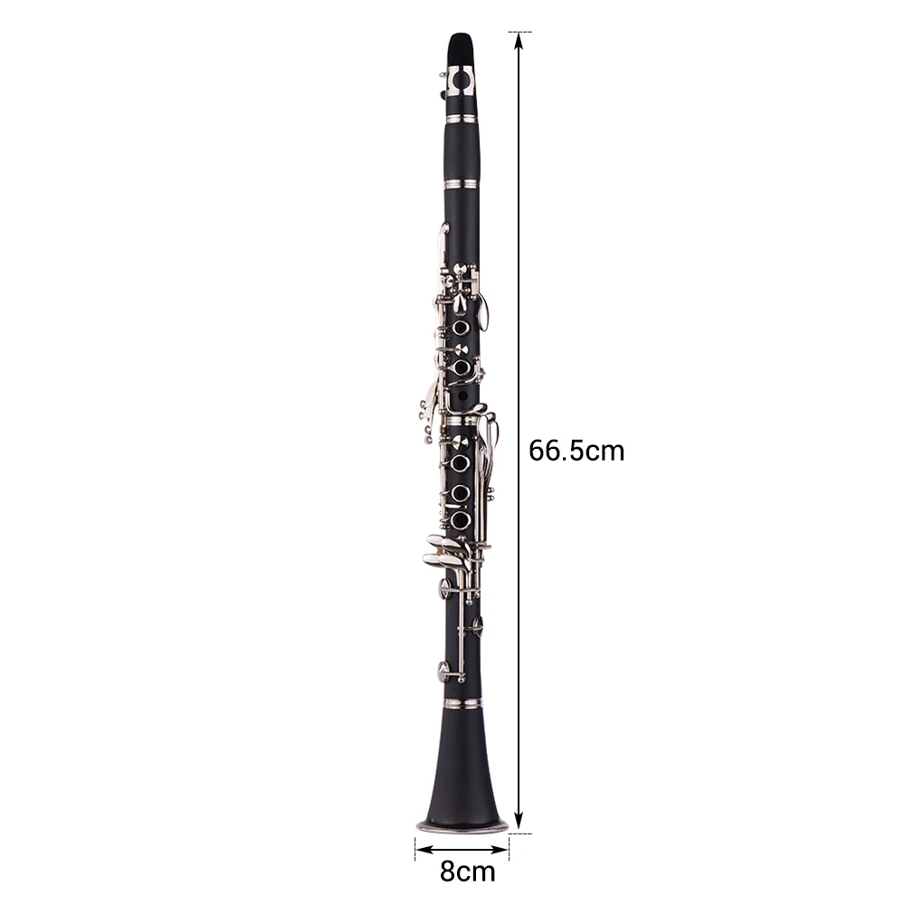ABS 17-Key Clarinet Bb Flat with Carry Case Gloves Cleaning Cloth Mini Screwdriver Reed Case 10pcs Reeds Woodwind Instrument