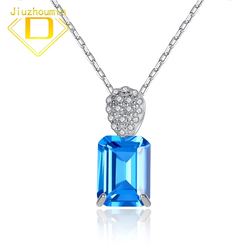 

Luxury S925 Sterling Silver 8*5mm Blue Gem Pendant Necklace for Women Artificial Topaz Fine Jewelry Anniversary Gift for Wife