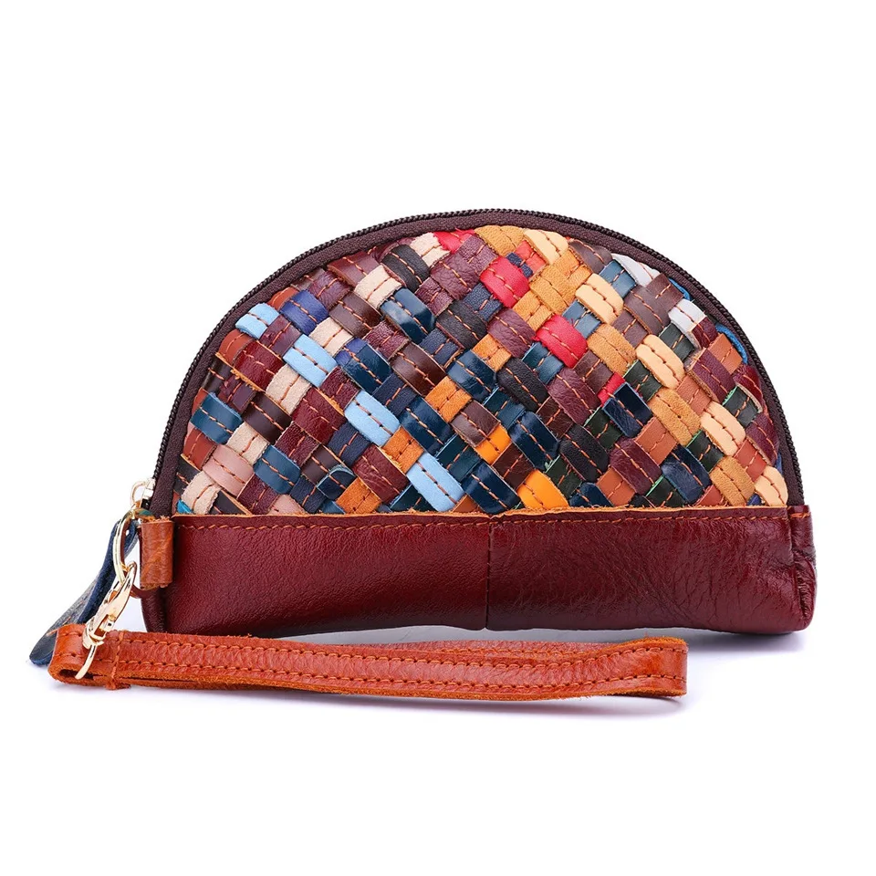 

Women's Sheepskin Color Crossstripe Clutch Zipper Woven Bag Women's Mobile Coin Purse Fashion Dumpling Bag hand bag
