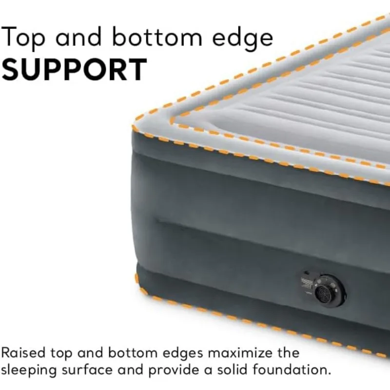 INTEX 64417ED Dura-Beam Deluxe Comfort-Plush High-Rise Air Mattress Fiber-Tech Queen 22in Bed Height 600lb Weight Capacity Grey 6
