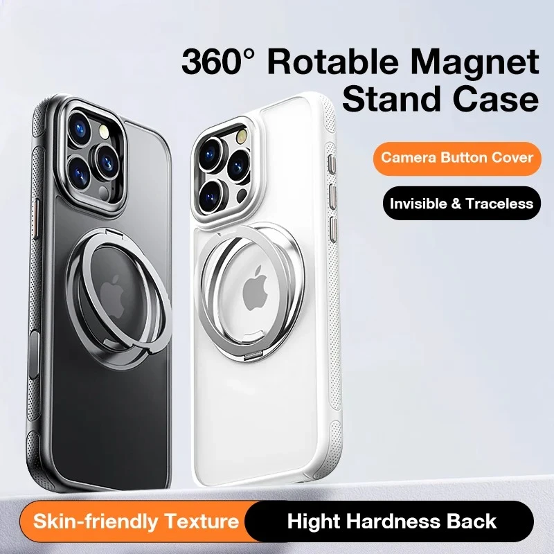 Magnetic Matte Shockproof Phone Case with 360° Rotating Ring Stand