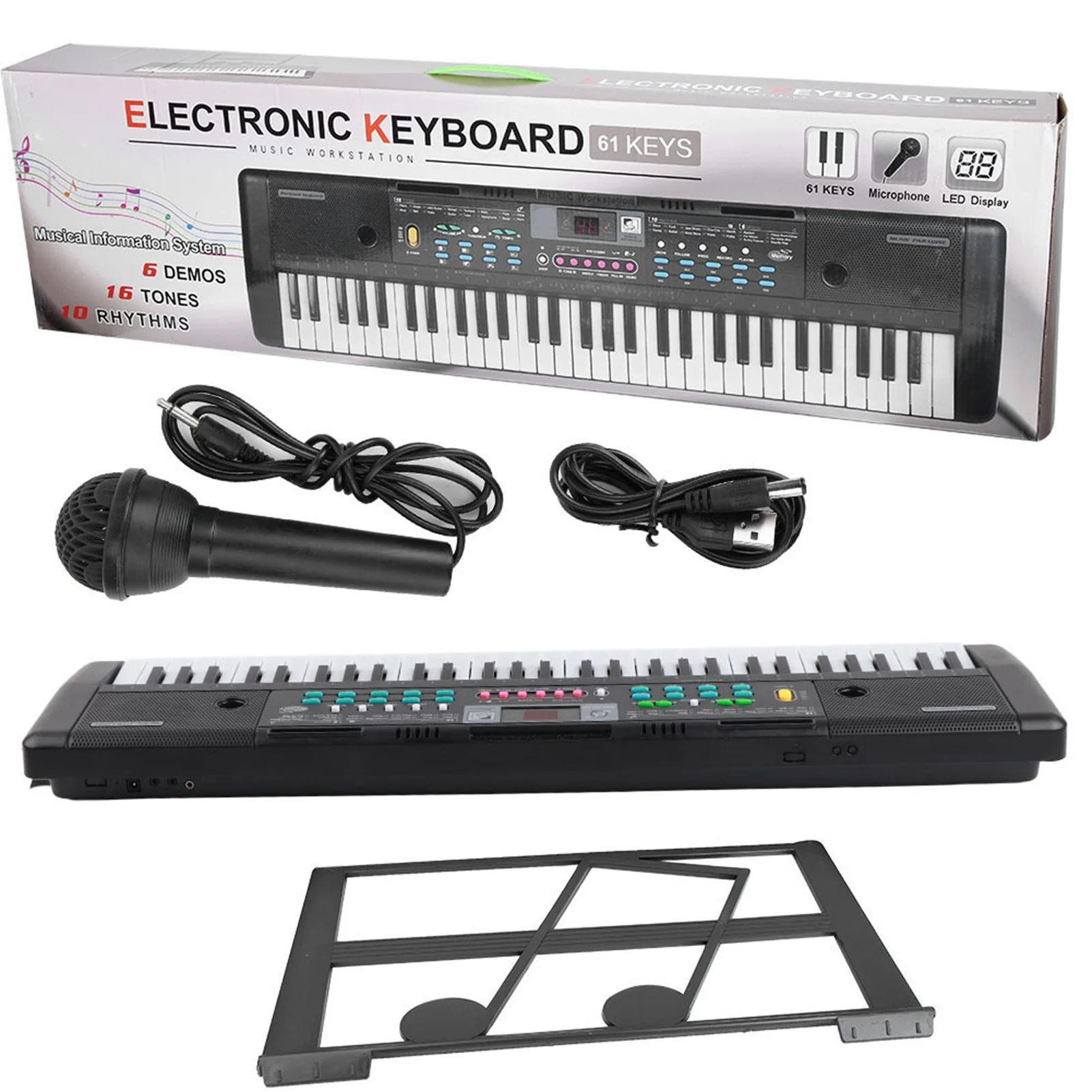 Multifunctional Electronic Keyboard 61 Keys Electronic Organ Portable Digital Music Keyboard with Mic Portable Digital