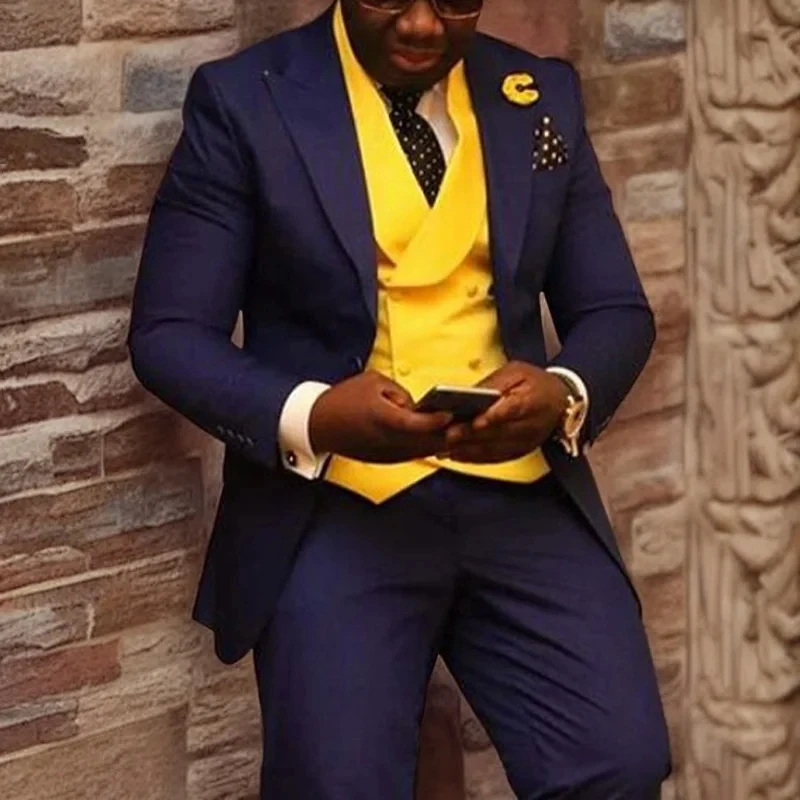 Men Suits Slim Fit Wedding Tuxeo for Groomsmen 3 Piece Jacket Vest with Pants Office Male Fashion Costume