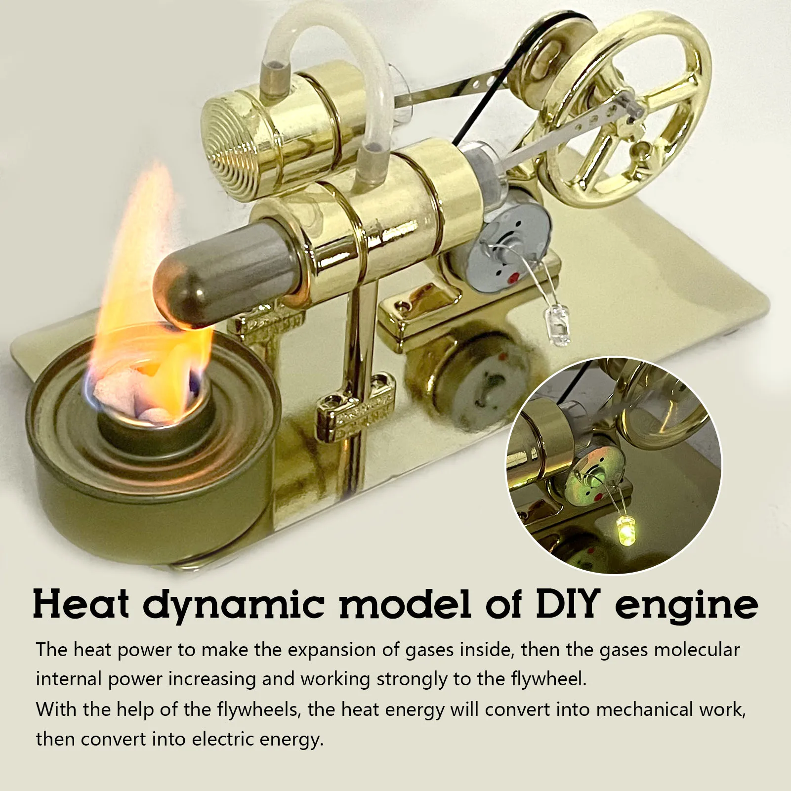 Stirling Engine Conversion of Heat Energy to Electric Energy Generator for Kids 