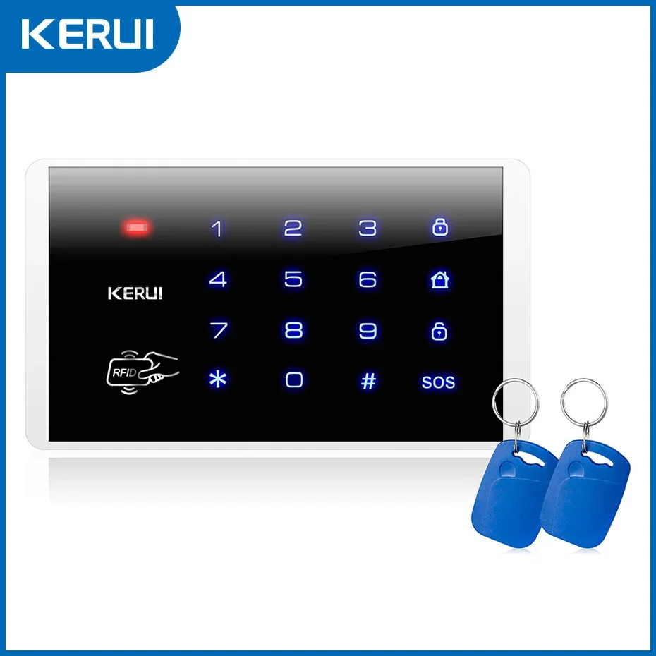 KERUI K16 433MHz 무선 RFID 터치 키보드 키패드 (W181 W184 W204 GSM WIFI 홈 보안 경보 시스템용 RFID 카드 2개 포함)