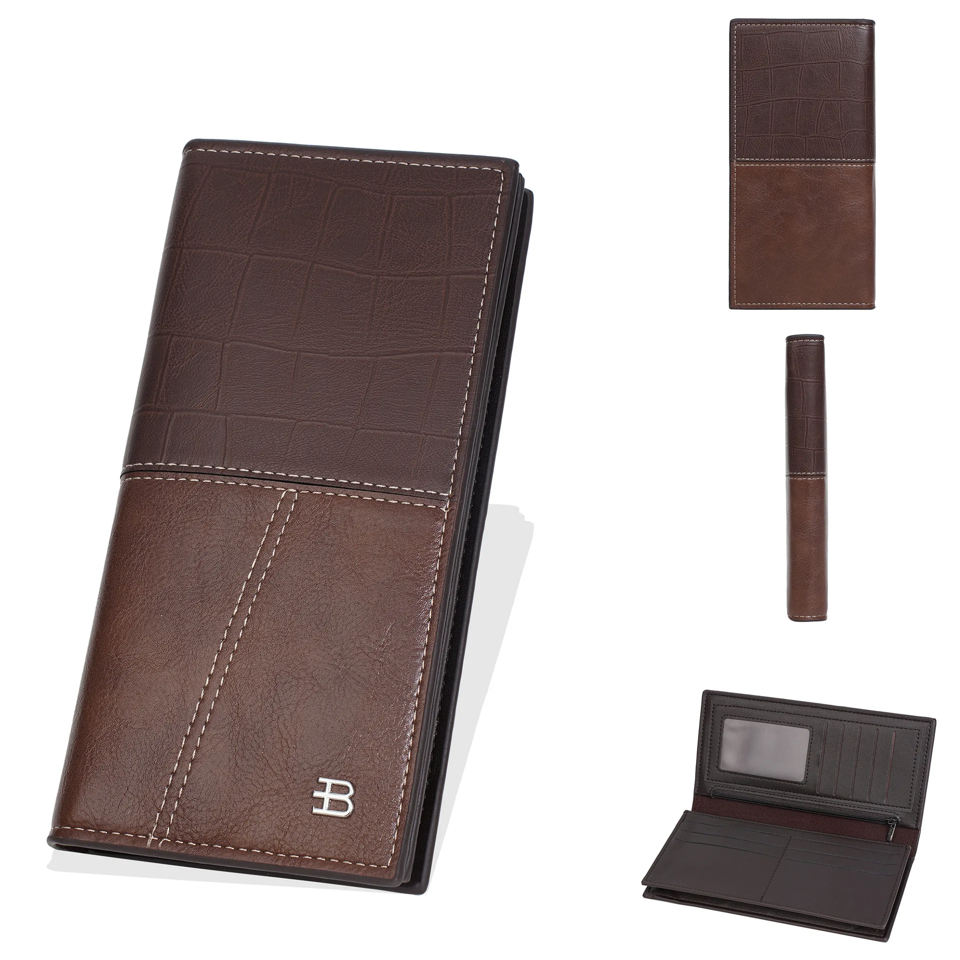 1Pcs/Baellerry Men's Crocodile Pattern Long Wallet, Large Capacity, Multiple Card Slots, Bill and Coin Storage Wallet with Zipper Coin Pocket