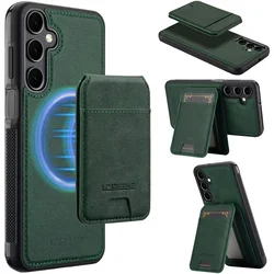 Premium Magsafe Magnetic Flip Leather Wallet Phone Case with Card Holder for (Samsung S24 Plus) (Green)