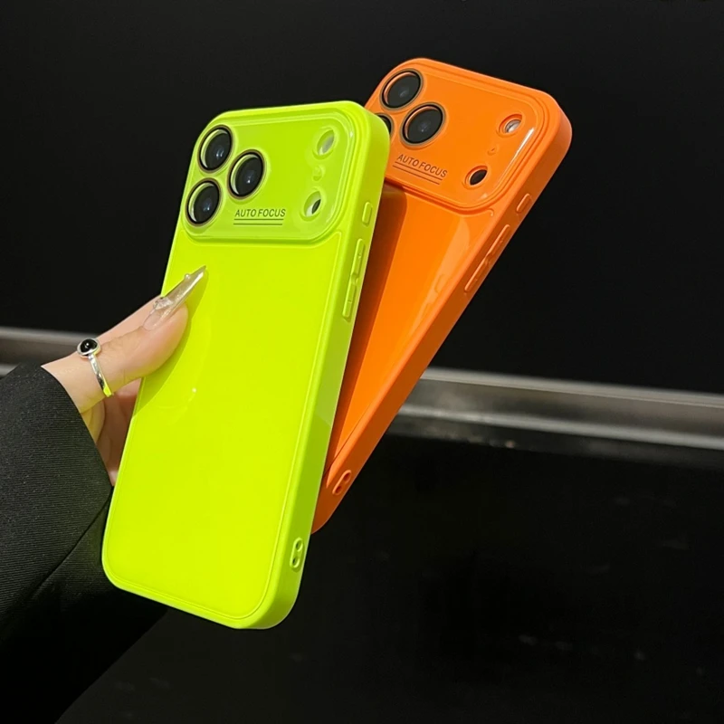 Luxury Glossy Tempered Glass Case with Camera Protector and Shockproof Hard Cover