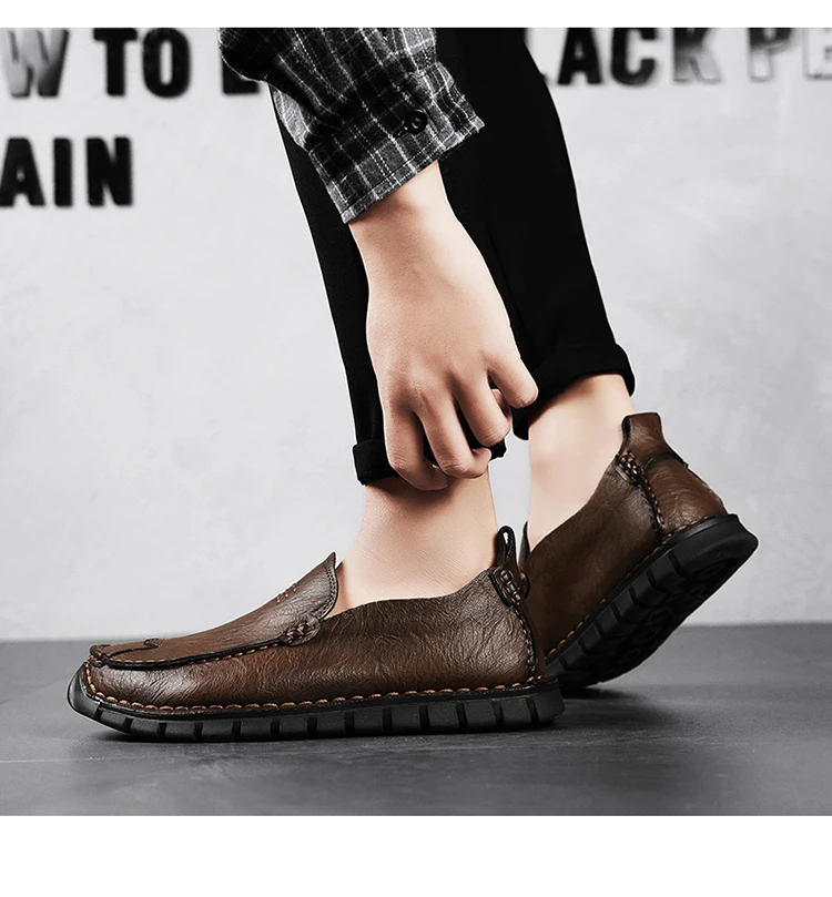 Men's Handmade Leather Casual Shoes Loafers Breathable Slip on