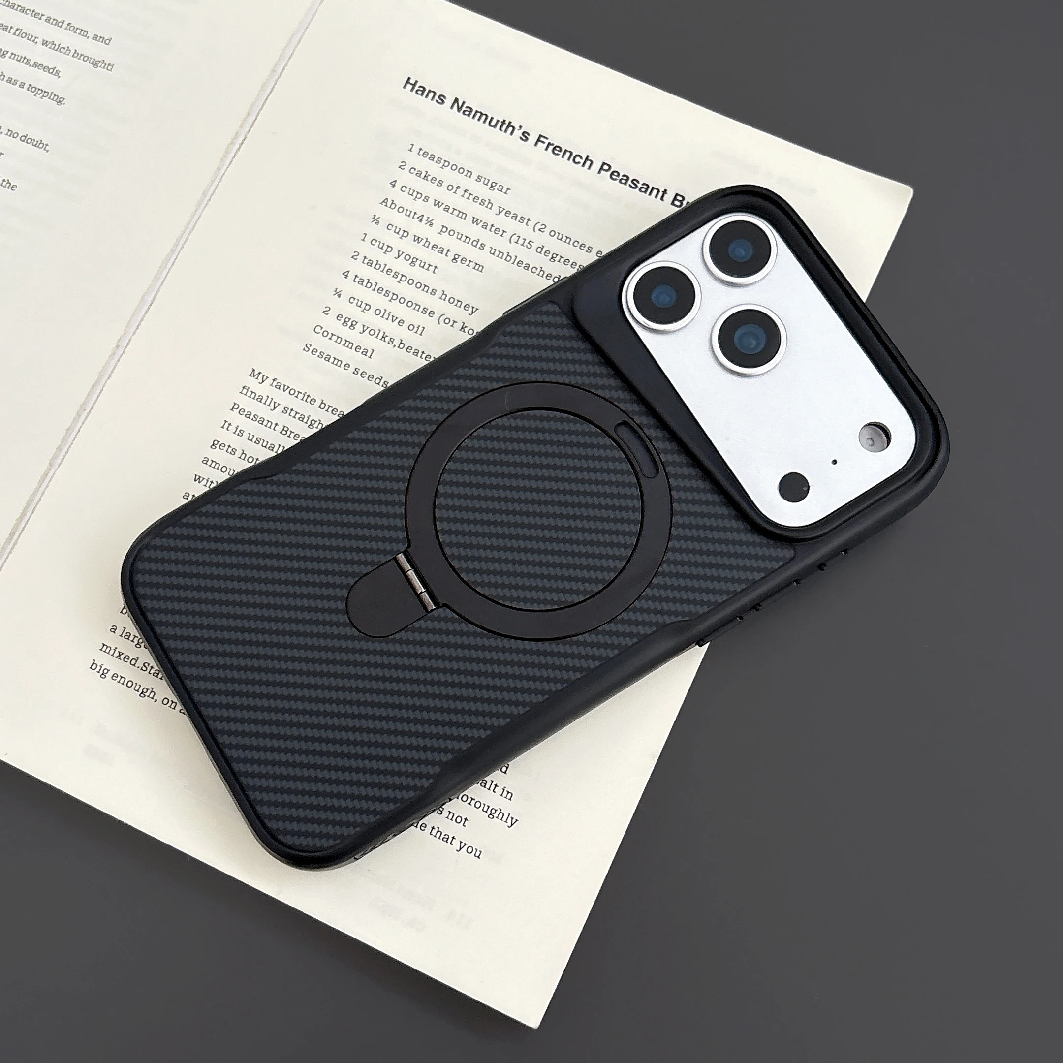 Elegant 360° Rotating Carbon Fiber Magnetic Phone Case with Kickstand - Shockproof Protection