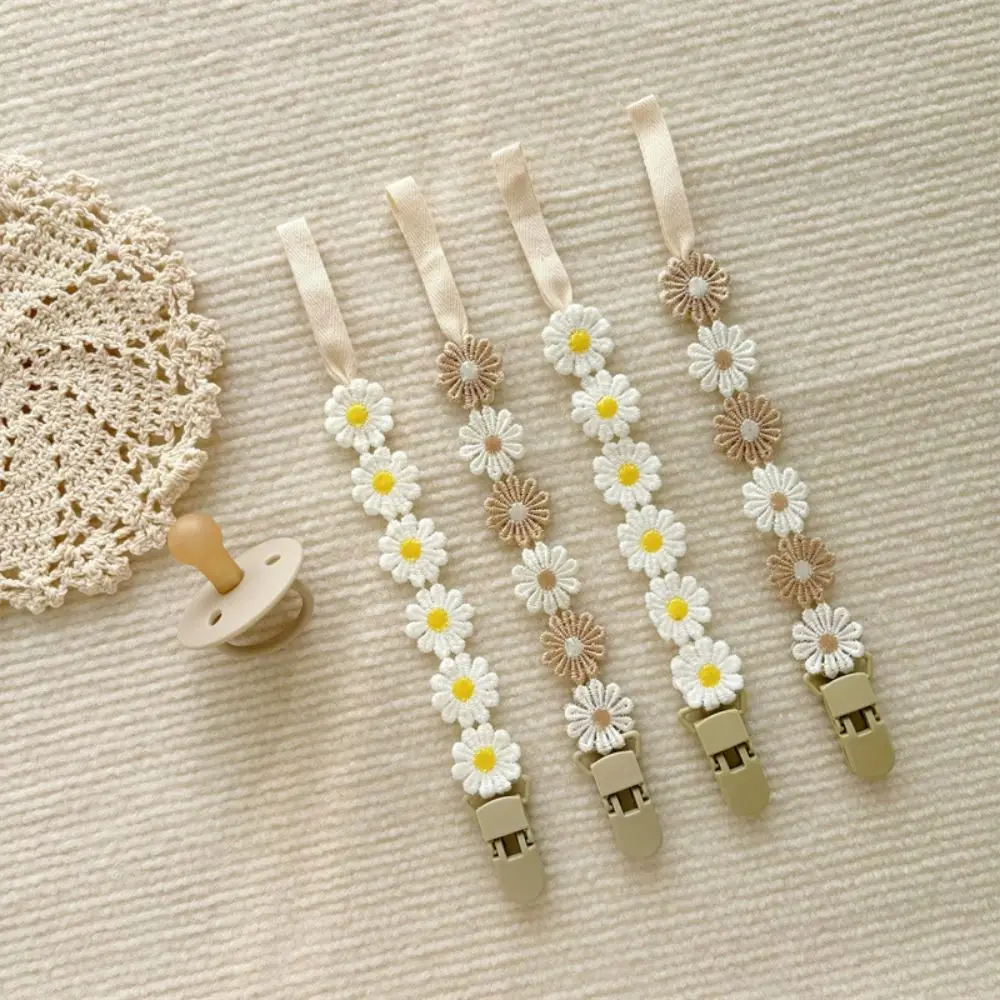 Cute Daisy Baby Pacifier Chain Adjustable Teether Toys Straps Soother Holder Dummy Clips Flower Nipple Holder Clips Baby