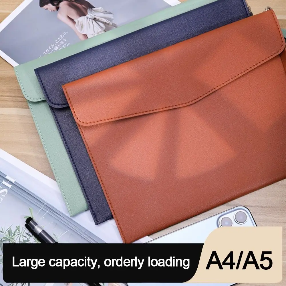 Large Capacity Leather Document Pouch with Handle - Stylish File Organizer