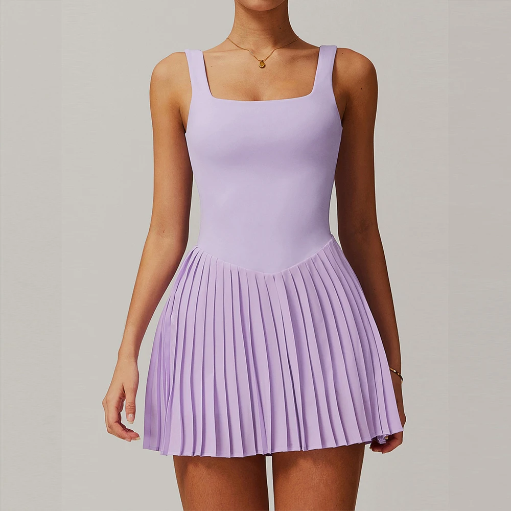Naked Tennis Dress Hollow Out Backless Women Skirt Jumpsuit Anti Glare Fitness Sports Running Pockets Pleated Skirt Sports Dress