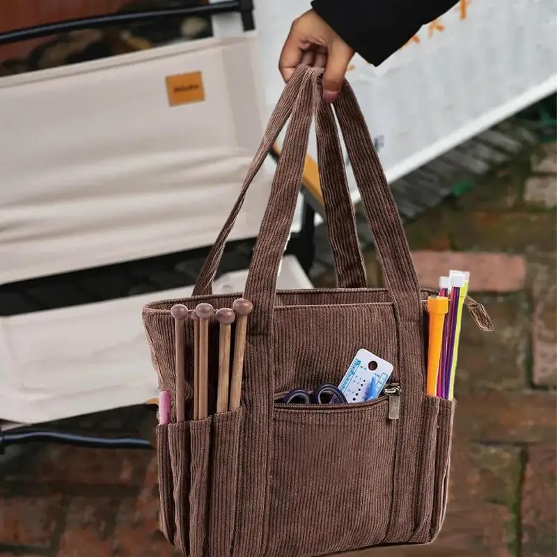 Crochet Yarn Bag Corduroy Yarn Bags Knitting & Crochet Supplies Holder Large Capacity For Women Work Travel