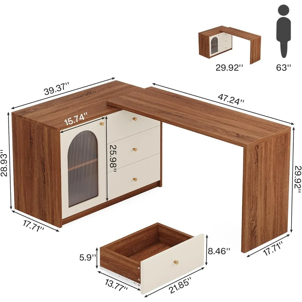 Computer Desk L Shaped with Drawers, Modern Corner Home Office Desk with Reversible Storage Cabinet, Long Study Writing Desk 6