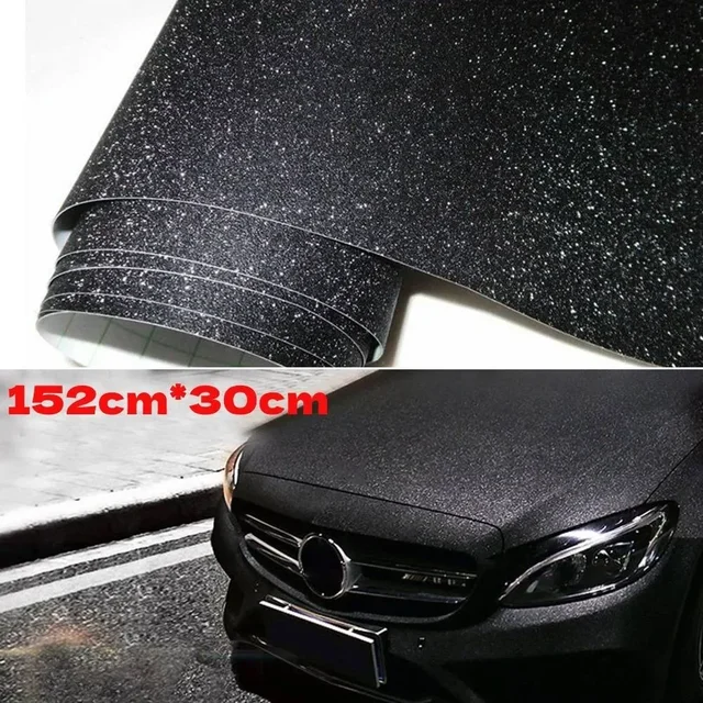 Black Sandy Glitter Vinyl Car Wrap Film Car Sticker DIY Styling Adhesive Air Release Decal Wrapping For Car Motorcyle Boat 1