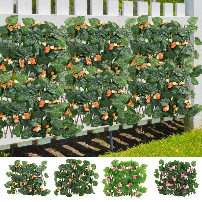 

Expandable Faux Lvy Privacy Fence Artificial Flower Garden Wall Leaf Wood Telescopic Fence Home Decor Garden Fence Balcony