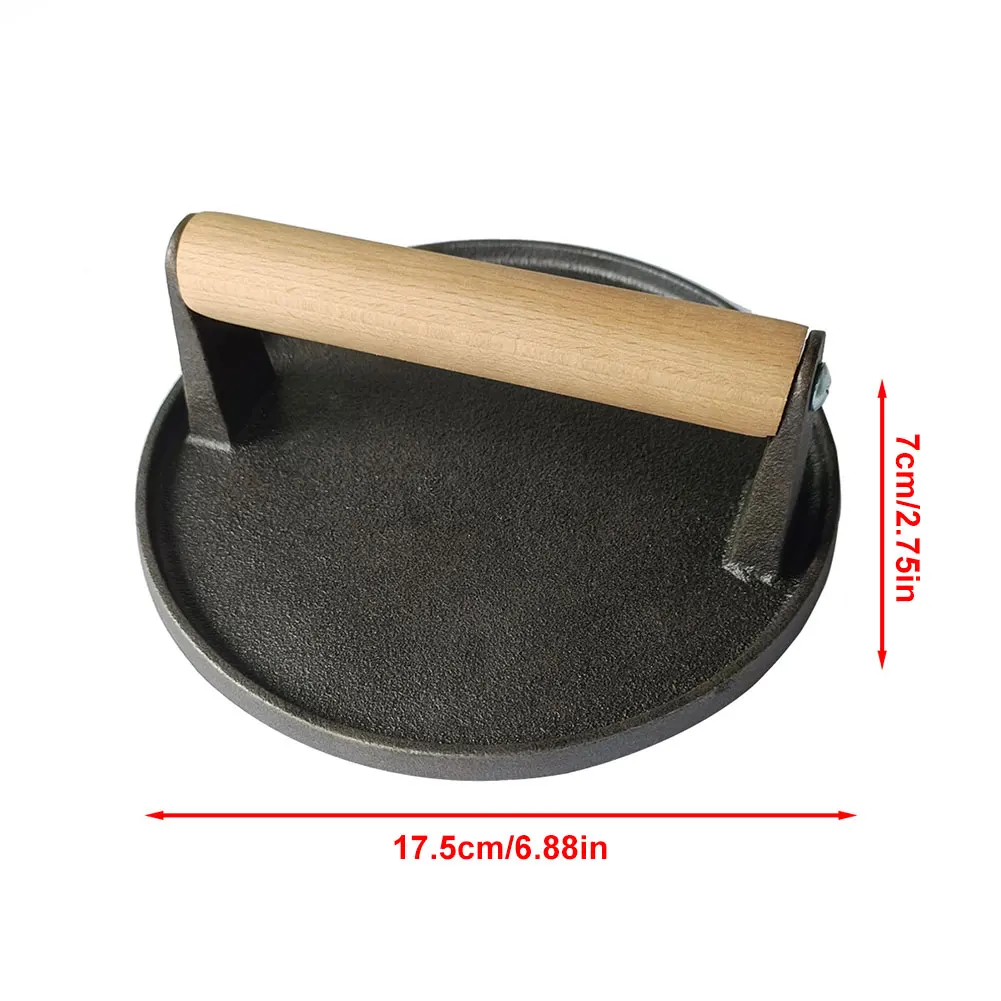 Cast Iron Burger Smasher Multifunctional Round Hamburger Press with Wood Handle Thickened for BBQ Steaks Sandwiches Meats burger press burger maker