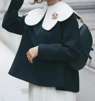 

2023 Japanese Spring Summer Peter Pan Collar Contrast Color Patchwork Blouses Long Sleeve Shirts Blusas Mujer De Moda Women Tops