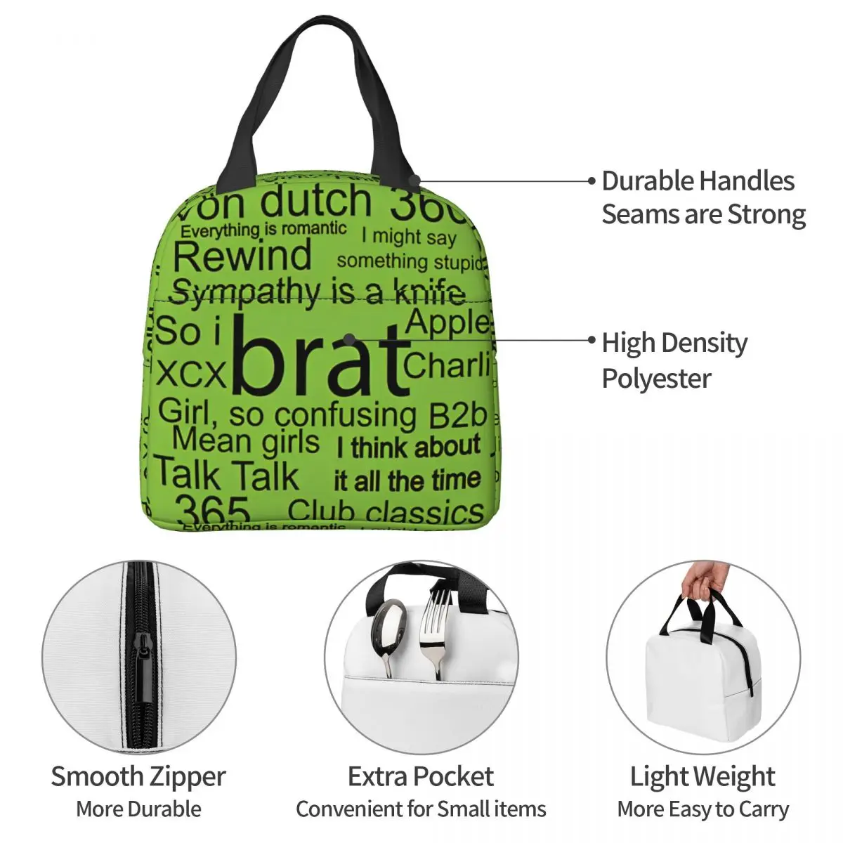 Brat Music Insulated Lunch Bags Thermal Bag Lunch Container English Singer Charli Xcx Tote Box Bento Pouch School Travel