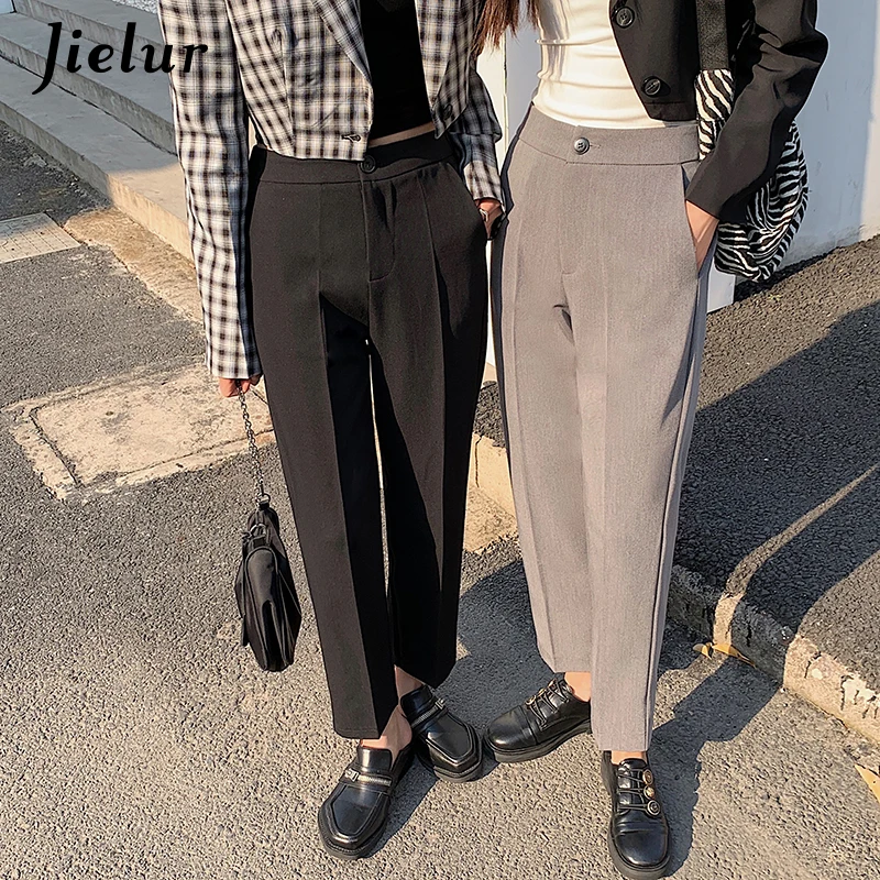 Woman Suit Pants Harajuku High Waist Women's Pants Straight Formal Workwear Trousers Ladies OL Pants Black Gray Zipper simple and classic vintage khaki wide leg trousers for elegant office ladies casual workwear fashion solid color women pant