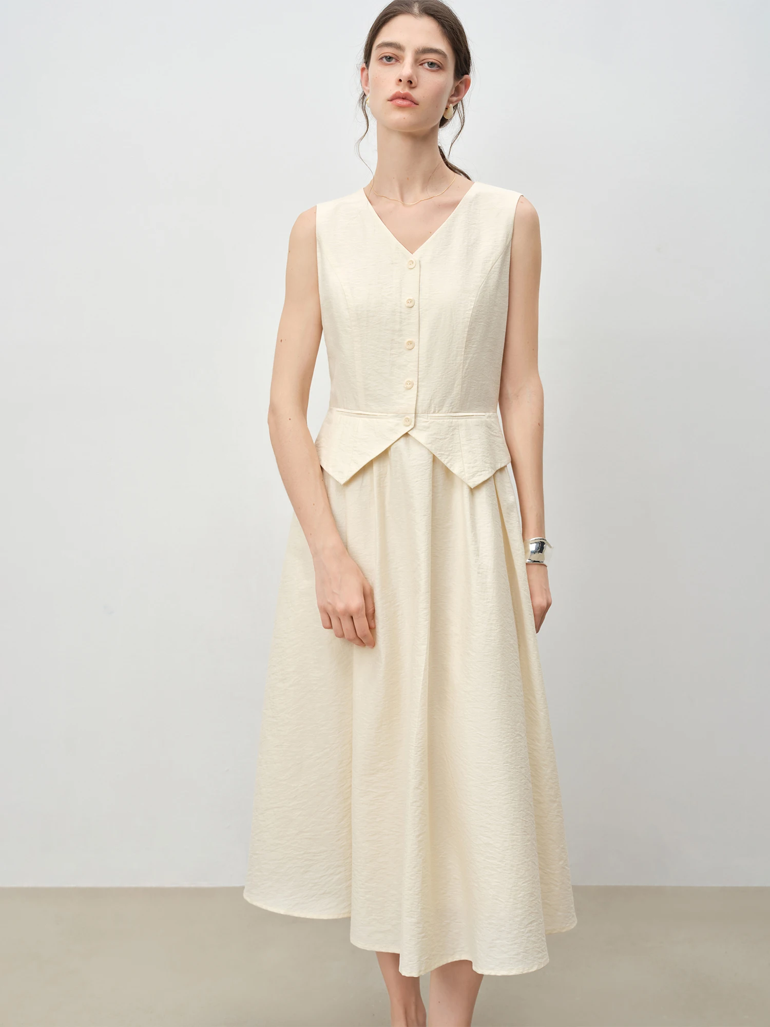 ZIQIAO Linen Material Design Waist Dress Women 2025 Summer New Temperament  Slim Vest Dress 25ZQ92142 - AliExpress 200000345