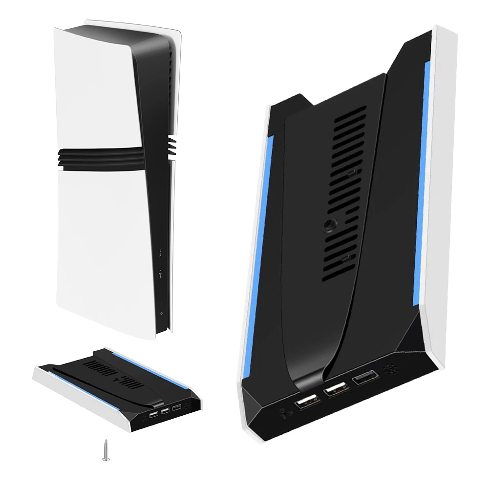 PS5 슬림/PS5 프로 RGB 수직 쿨링 스탠드 베이스 (3개 USB 2.0 포트..