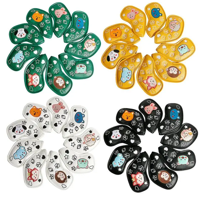 

Golf Iron Covers Set 9pcs/set Golf Head Covers Cartoon Golf Putter Protective Covers PU Golf Club Covers Golf Accessories