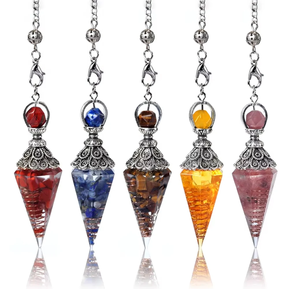 Natural Crystal Agates Pendulum Ornament Three Phases Hexagonal Cone Charms Quartz Amulet Divination Healings