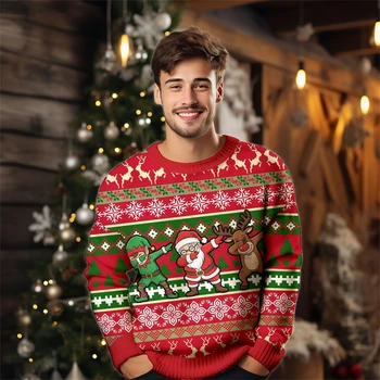 2026 New Mens Christmas Ugly Sweater Fashion Santa Jesus Alpaca Crewneck 3D Printed Xmas Sweatshirts Casual Oversized Pullovers