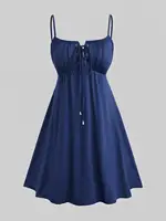 ROSEGAL Plus Size Flutter Sleeves Floral Dress and Lace-up A Line Cami Dress Set - Image 3