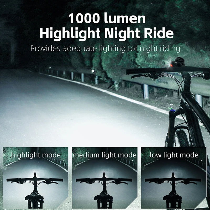 WEST BIKING Bicycle Light 1000 Lumens 4500mAh Hanging Headlight IPX5 Waterproof Type-C Charging Bike Light Taillight Flashlight