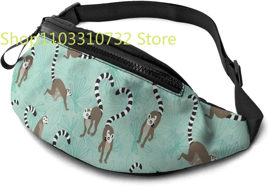 

Fanny Pack Animal Lemur Waist Bag with Headphone Hole Belt Bag Adjustable Sling Pocket Fashion Hip Bum Bag for Women Men