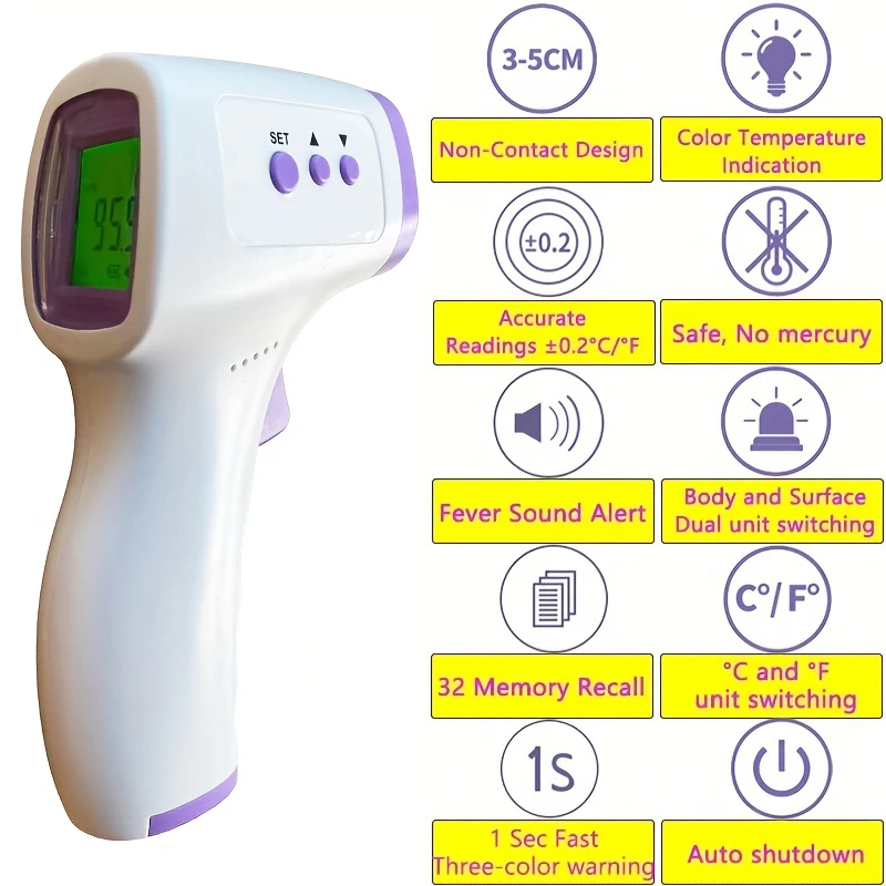 Digital Thermometer Contactless Fever Human Body Infrared LCD Forehead for Kids Adults