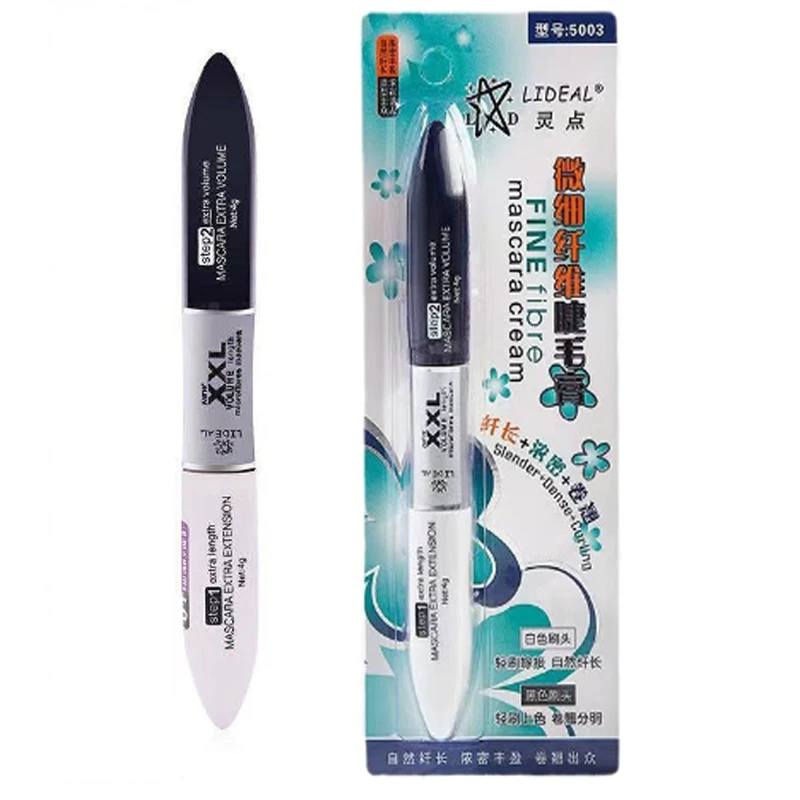Rímel de maquiagem de alta qualidade, à prova d'água, longo, ondulação, alongamento, extensão dupla, preto, branco, xxl, cosmético # 5003 6