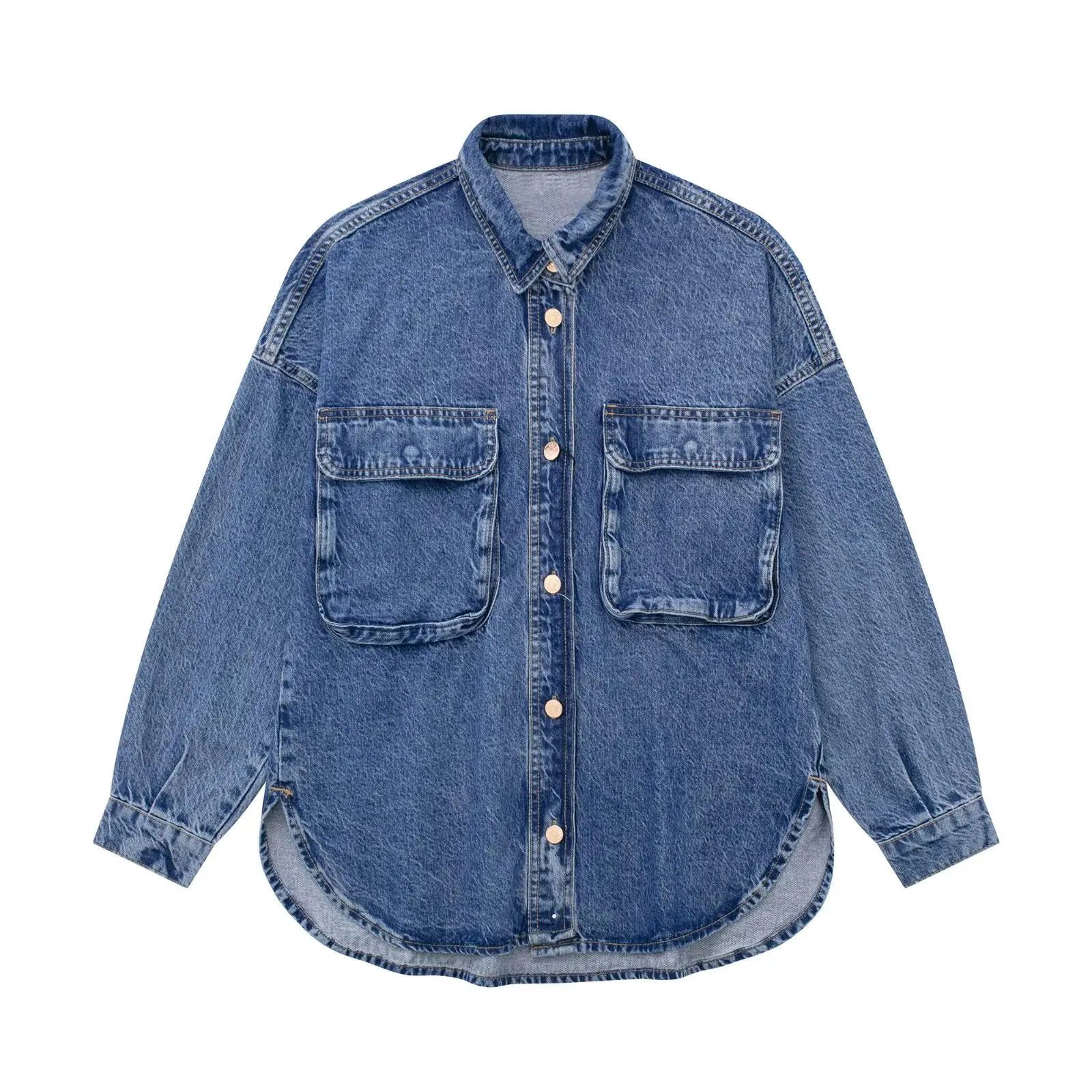 

Girls Casual Oversized Denim Shirt Jacket 2023 Spring Female Vintage Single Breasted Jackets Ladies Loose Solid Outerwear