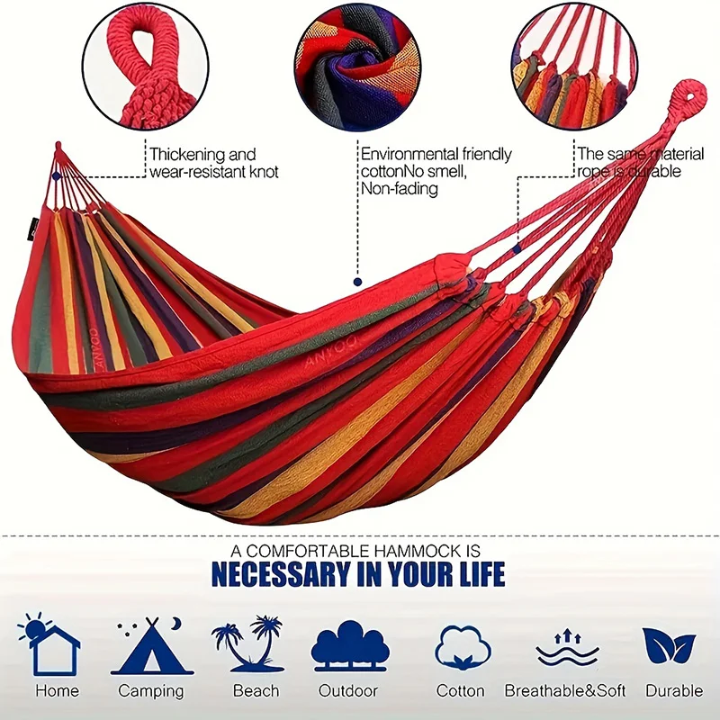 80/100x260cm Outdoor Thickened Canvas Hammock Camping Outdoor Swing Net Hed Anti Rollover Striped Hanging Chair Hammock