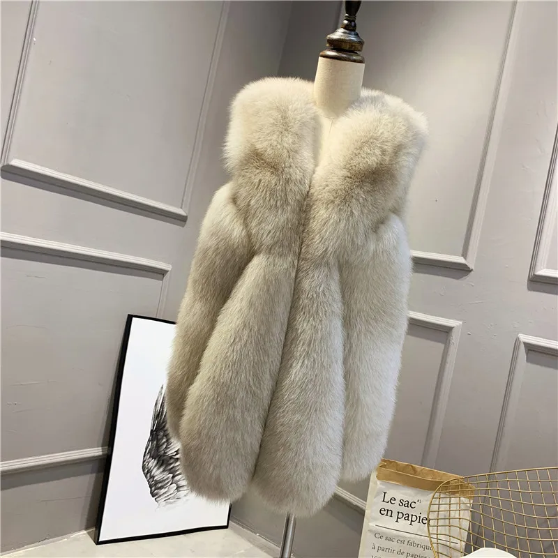 2021 Women Autumn and Winter New Imitation Fur Sleeveless Vest Female Mid-length Faux Fur Temperament Jacket Vest High Street