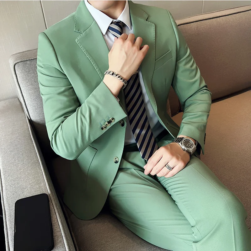 

10 Colors Men's Suit Jacket with Pant Formal Slim Fit Business Work Wedding Stage Tuxedo Fashion Best Men Social Suit 2 Pieces