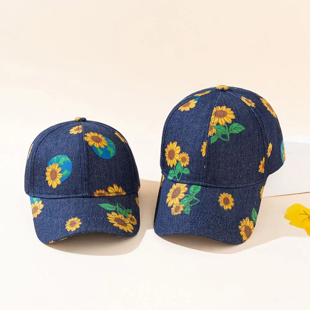남아/여아 UV 차단 청바지, 어린이 모자, 부모-자녀 야구 모자, 꽃 통기성 모자, 선 바이저, 여름  모자