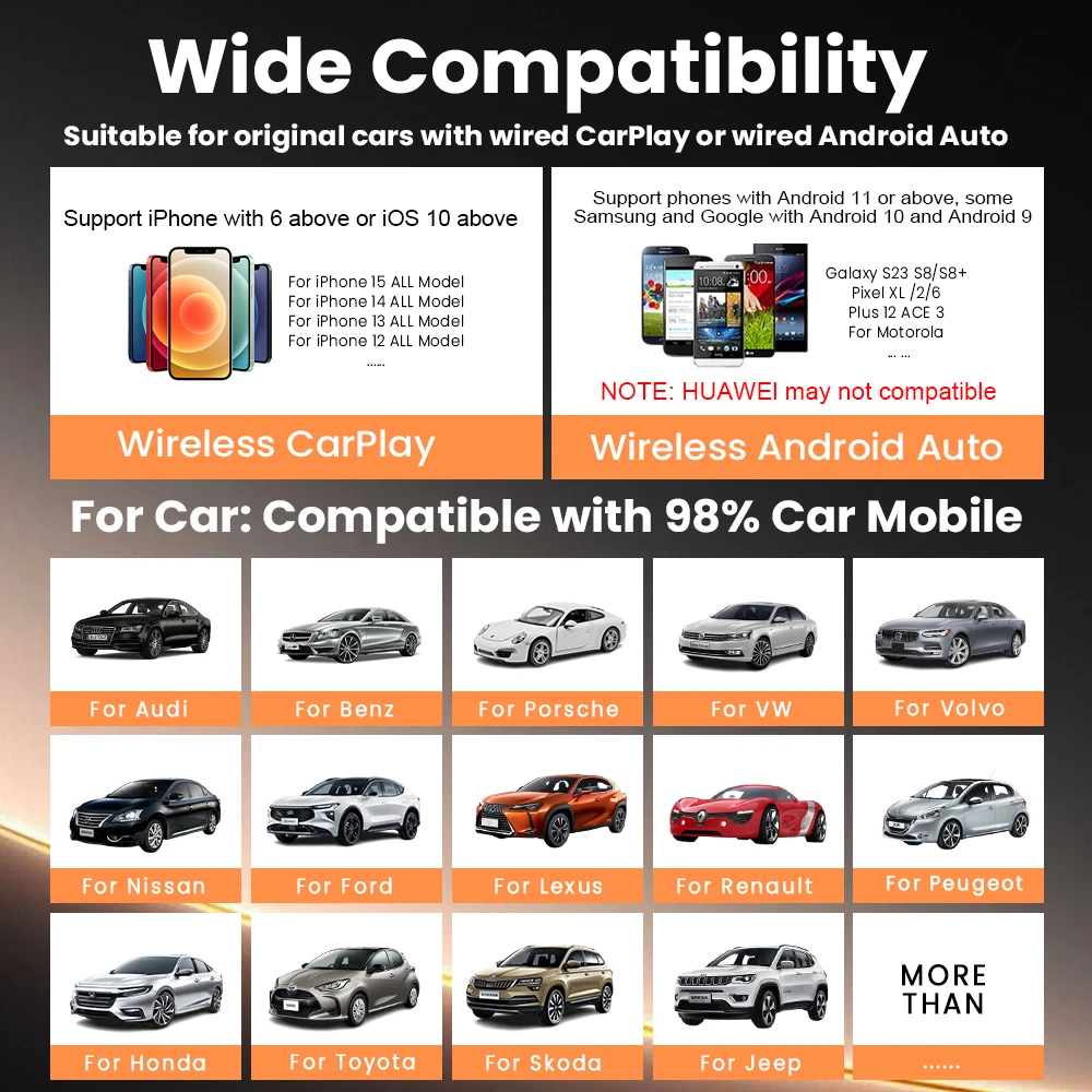 Wireless Carplay Adapter Android Auto 2in 1 Smart Dongle WIFI For iphone Android Phone For Volvo Benz Mg Kia Chery VW
