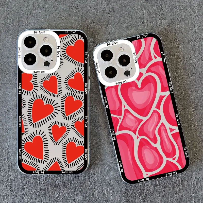Mode Vollbild rot Liebe Herz rosa Handy hülle für iPhone x xr xs 15 14 13 12 11 pro max 15 14 plus transparente Abdeckung Fundas – Detail 8