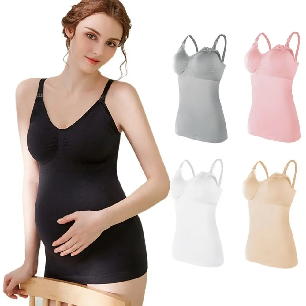 

Solid Clolor Pregnant One-piece Nursing Vest Comfortable Sleeveless Nursing Camisole Top Pregnancy Clothes Plus Size