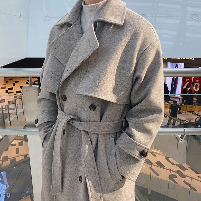 Woolen Coat Men Winter Long Thick Woolen Coat Korean Version of The Trend of High-grade Loose Windbreaker