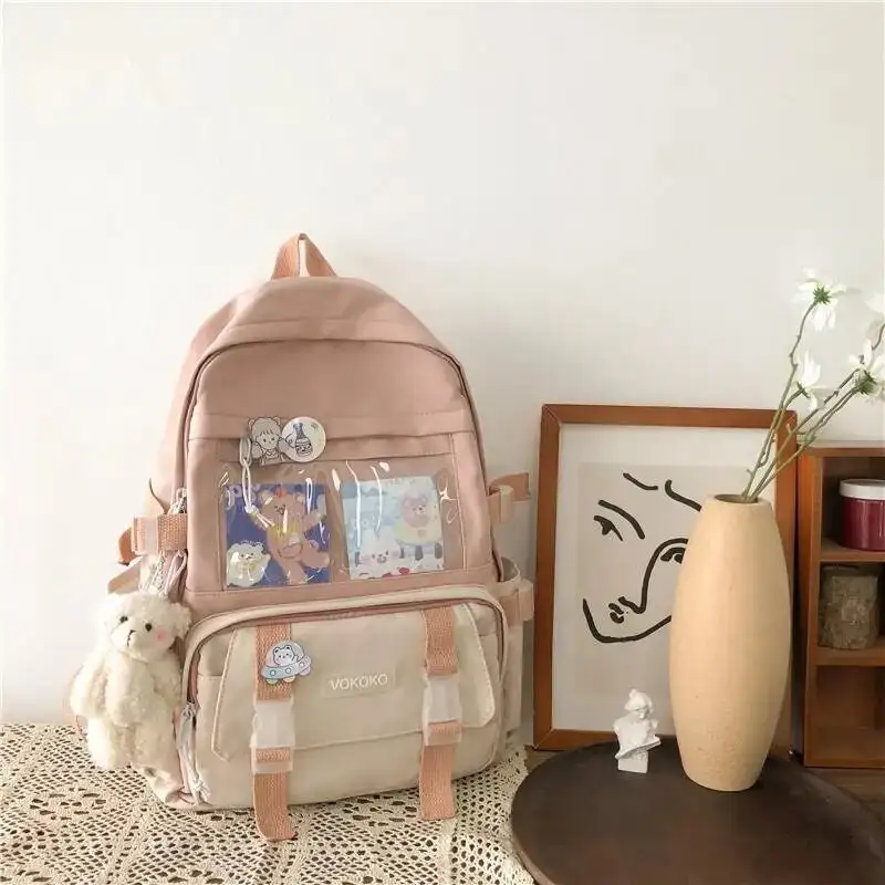 College style color matching mesh transparent style small fresh kawaii backpack waterproof gift bag Japanese Harajuku style