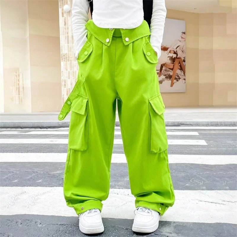 Cargo Pants for Girls 2024 Spring Loose Casual Elastic Waist