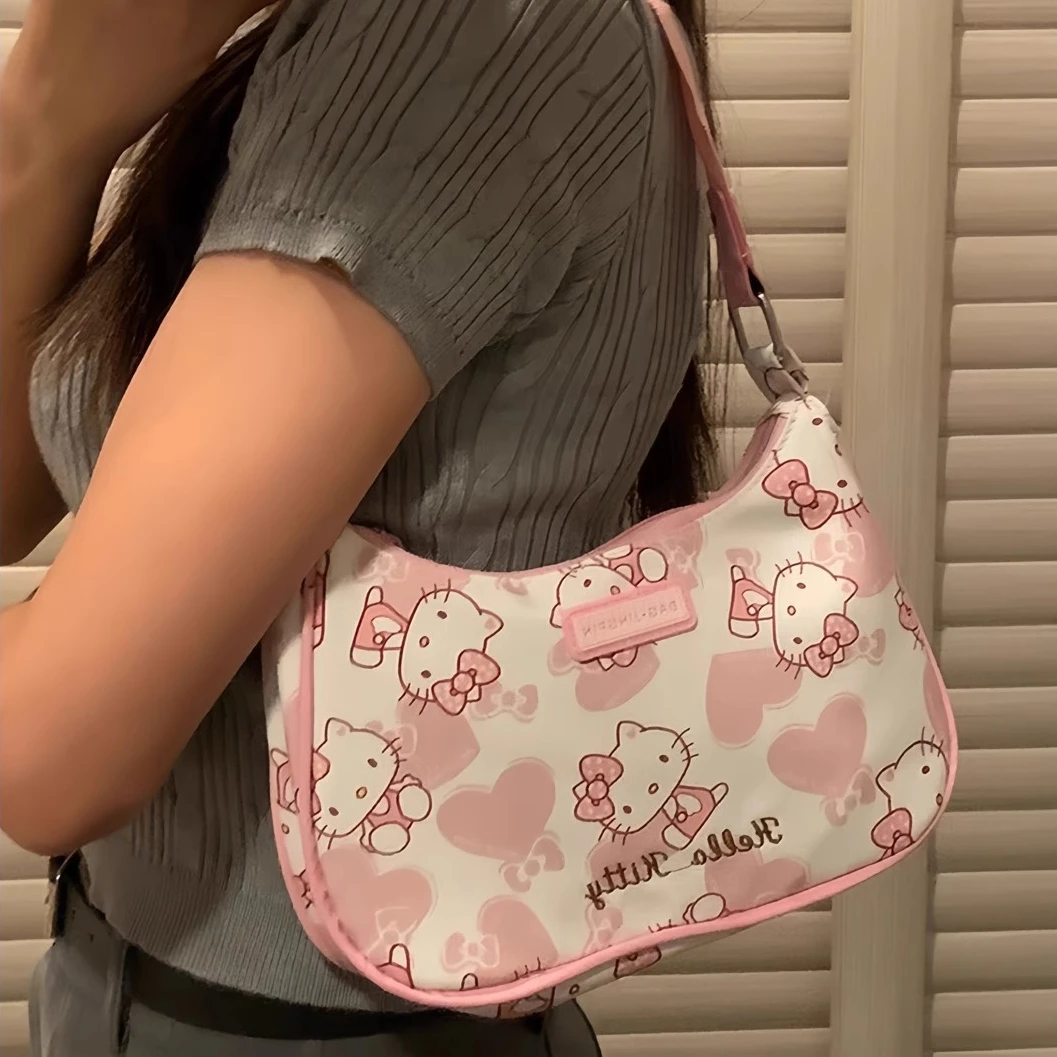 MBTI Hello Kitty Fashion Womens Shoulder Bag Y2k Cartoon Cute New Fashion Casual Handbag 2024 Harajuku Style Commuter Female Bag