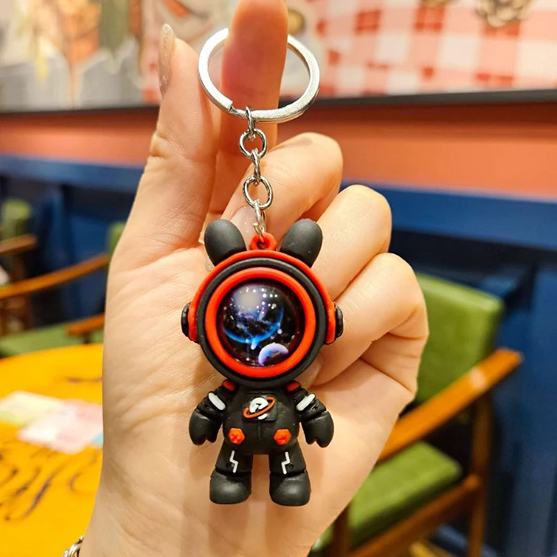 Karikatür Tavşan Anahtarlık Sevimli Astronot Tavşan Bebek Anahtarlık Çanta Kolye Çift Araba Anahtarlık Yaratıcı çanta uğuru Aksesuarları