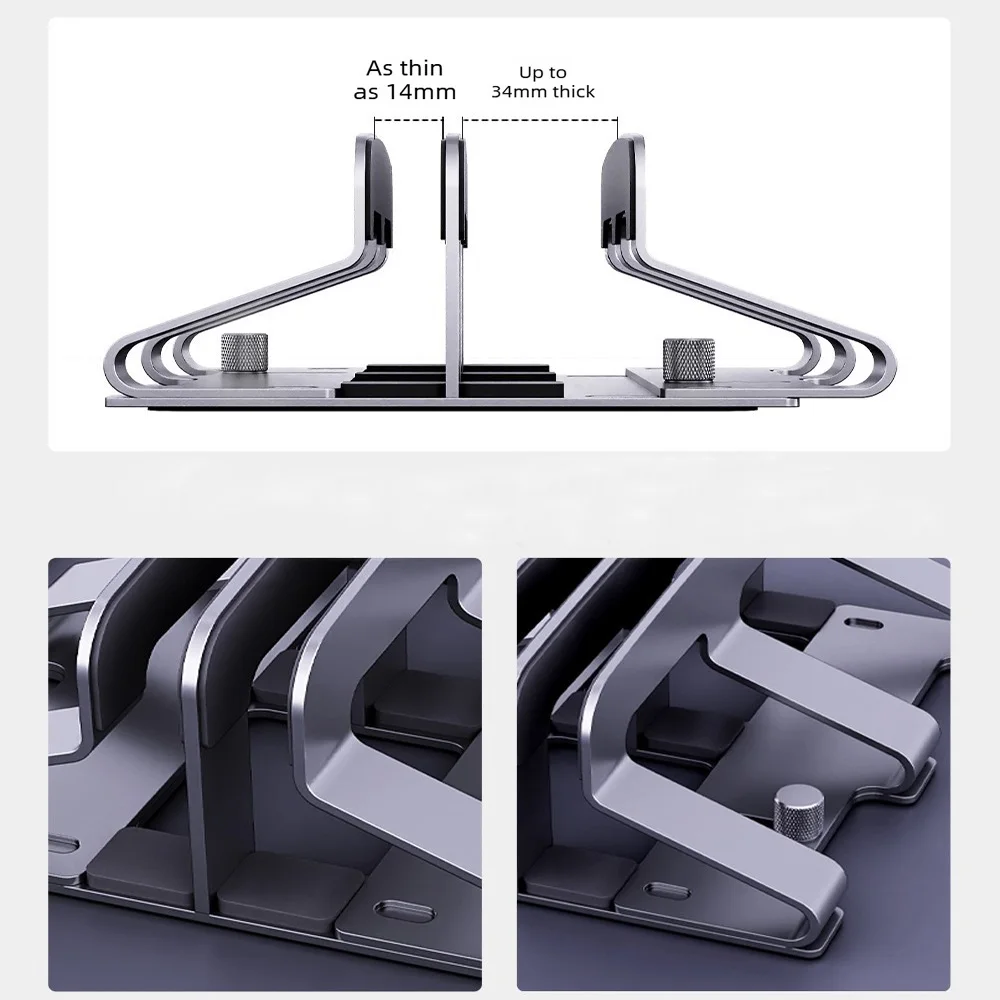수직형 노트북 스탠드, 조절 가능한 노트북 보관 랙 및 책상 정리대, 여러 기기 보관을 위한 실리콘 패드 홀더