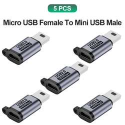 Compact USB Adapter: Micro USB Female to Mini USB Male Converter for Charging and Data Sync (5x Micro to MiniUSB)